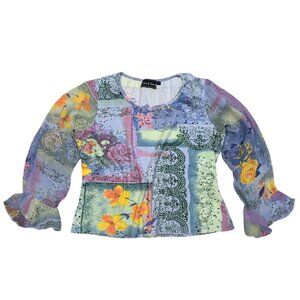 Y2K Patchwork Floral Mesh Top – Sheer Long Sleeve Fairycore L